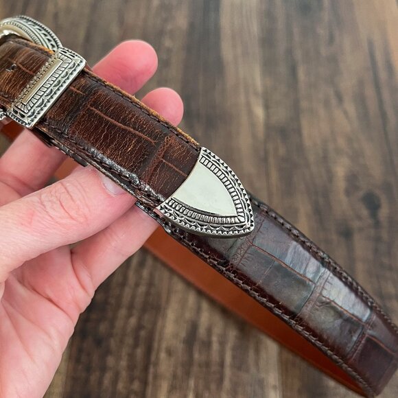 VTG Canterbury Belt Genuine Crocodile Italian Leather Western Mens Size 34 Brown - Picture 4 of 15